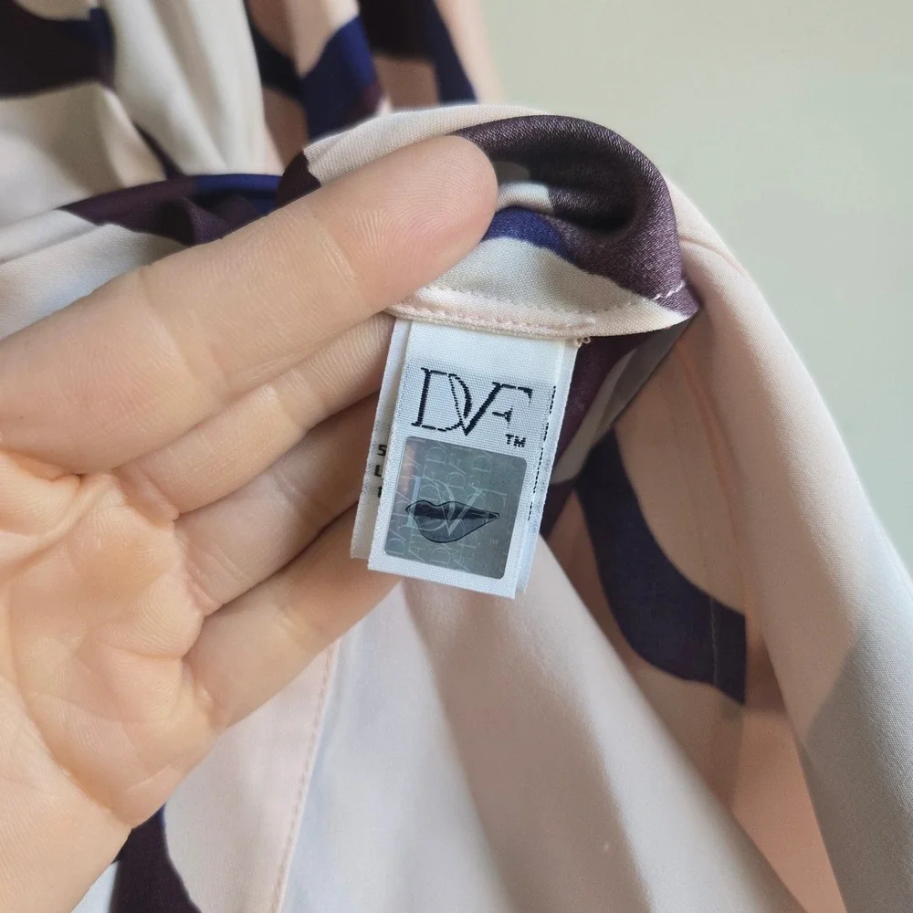 Diane von Furstenberg 4 Wrap Shirt‎ Dress Womens Plum Navy Blush Geometric